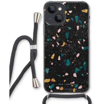 Afbeelding van Case Company® hoesje met Koord geschikt voor iPhone 13 mini Terrazzo N10 Telefoonhoesje Zwart Extra Bescherming aan alle Kanten en Over de Schermrand