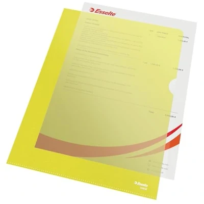 Afbeelding van Esselte, Premium hoekmap A4, materiaal graine, mat, transparant, geel, polypropyleen 115 microns, 100 stuks, 54842