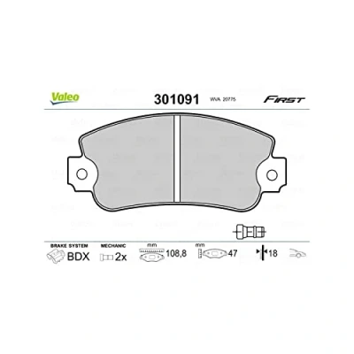 Afbeelding van VALEO 301091 Remblokkenset FIRST Vooras Incl. slijtage waarschuwingscontact Zonder anti kreukplaat FIAT: Panda I Hatchback, Uno Hatchback