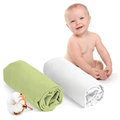 Afbeelding van Dreamzie Hoeslaken, 70 x 140 cm (x 2) 100% katoen Oeko Tex gecertificeerd hoeslaken wit en groen