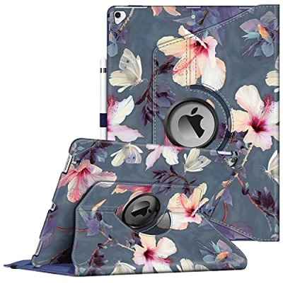 Afbeelding van FINTIE beschermhoes compatibel met iPad Pro 12,9 inch 2e / 1e generatie (2017/2015) 360 graden draaibaar, automatische slaap/wake hoes, bloem hibiscus