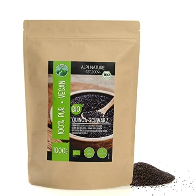 Afbeelding van biologische zwarte quinoa (1 kg), van gecertificeerde teelt, glutenvrij, lactosevrij, laboratoriumgetest, veganistisch, 100% natuurlijk zonder additieven