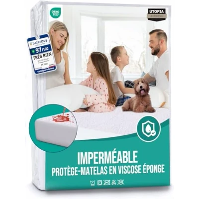 Afbeelding van Utopia Bedding Waterdichte viscose matrasbeschermer 150 x 200 30 cm hoogwaardige badstof matrashoes 175 g/m² ademend elastiek rondom wit