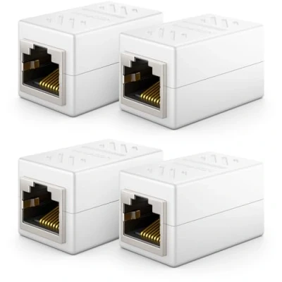 Afbeelding van deleyCON 4 x CAT6 koppeling, kabelconnector, netwerkkabel, patchkabel, ethernetkabel, modulaire adapter afgeschermd, 2 bus RJ45 DSL LAN, wit