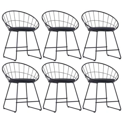 Afbeelding van vidaXL Eetkamerstoelen met kunstleren zittingen 6 st staal zwart