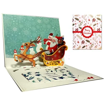 Afbeelding van Deesospro® 3D kerstkaarten pop up wenskaart voor incl. envelop, kerstman cadeaukaart