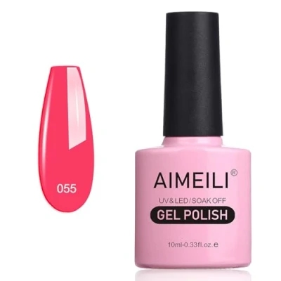 Image de AIMEILI Vernis Semi Permanent, Rose à Ongles Gel Soak Off UV LED Nail Polish Manucure Neon Shocking Pink (055) 10ml