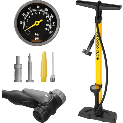 Afbeelding van Sport One Fietspomp voor alle ventielen met manometer, statuspomp racefiets, e bike, mountainbike, luchtpomp Frans ventiel, autoventiel, fietsventiliel en adapter