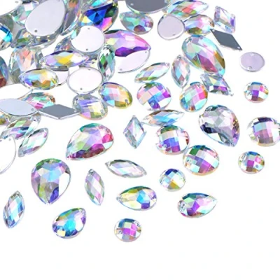 Afbeelding van 108 stuks AB edelstenen acryl helder strass kristal om te naaien, kristallen knopen, platte achterkant voor kleding, jurk, decoraties