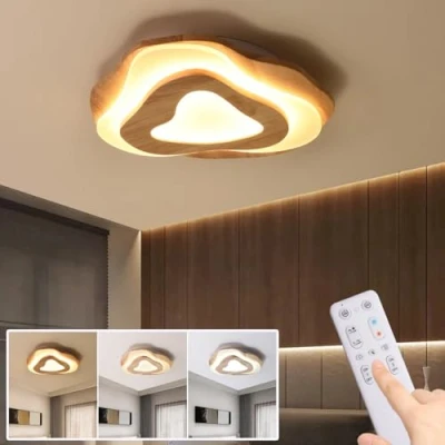 Afbeelding van Houten ledplafondlamp, traploos dimbaar, lamp voor kinderkamer, lampenkap van acryl, hartdesign, hallampen, afstandsbediening, 35 W, 2800 lm, Ø 45 cm