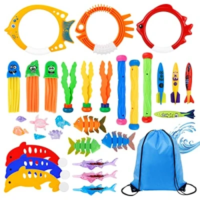 Afbeelding van DICLLY 38 delig duikspeelgoed, zwembadspeelgoed voor kinderen, onderwaterspeelgoed, zomer, accessoires het duiken, met duikringen, torpedo bandieten, duikstokken, kinderen onderwatertraining
