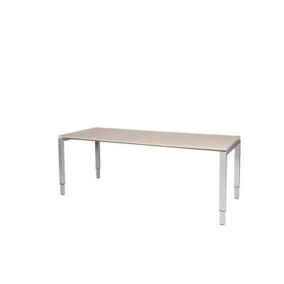 Afbeelding van Domino bureau, hoogte instelbaar (62 85cm) met 200x80cm &#039;zwevend&#039; lindberg (licht) eiken 25mm blad en aluminium (RAL9006) N poot frame