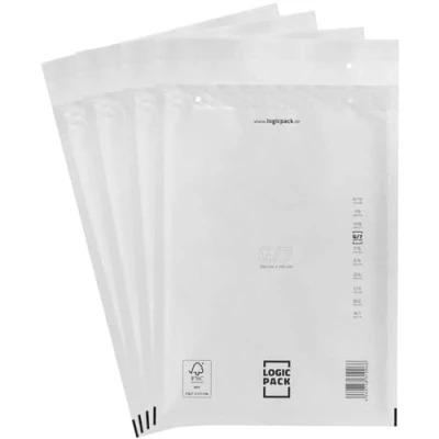 Afbeelding van LOGIC PACK Lot de 100 Enveloppe Bulle enveloppes matelassées G7 250 x 350 mm protection pour expédition, blanches autocollantes, le format DIN A4