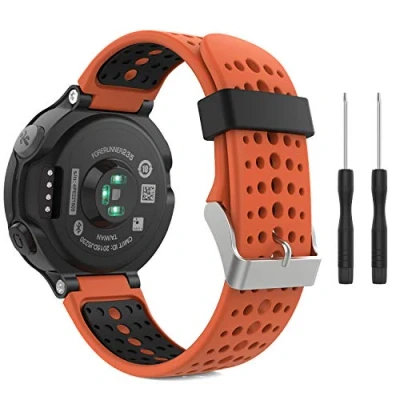 Afbeelding van MoKo Bandje compatibel met Forerunner 235, zachte siliconen vervangende horlogeband fit 235/235 Lite/220/230/620/630/735XT Smartwatch, oranje en zwart