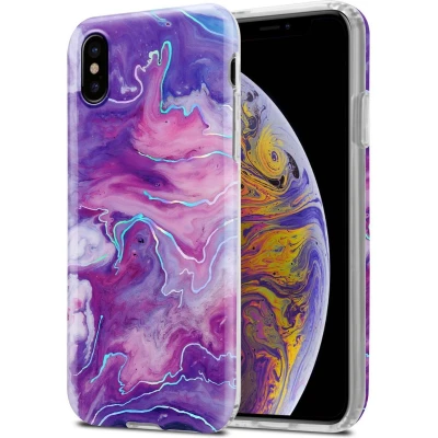 Afbeelding van Cadorabo Hoesje compatibel met Apple iPhone XS MAX marmer paars roze nr. 19 Mozaïekpatroon TPU siliconen beschermhoes