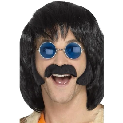 Afbeelding van SMIFFY&#039;S Zwarte hippie set met snor en bakkebaarden voor mannen