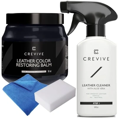 Afbeelding van CREVIVE Leerreiniger 240 ml en herkleurende leerbalsem marineblauw 283,5 g kleurhersteller voor leer leerhersteller banken marineblauwe lederbalsem