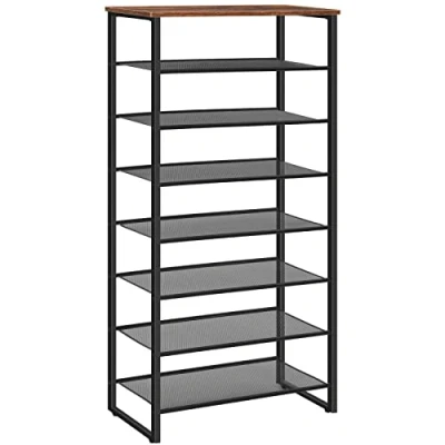 Afbeelding van HOOBRO EBF68XJ01 schoenenrek, hoge schoenenkast, 8 verdiepingen, groot, smal voor 21 28 paar schoenen, stabiel, hal, ingang, slaapkamer, donkerbruin zwart