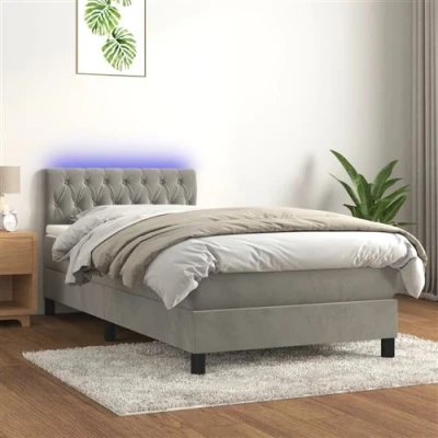Afbeelding van vidaXL Boxspring met matras en LED fluweel lichtgrijs 90x200 cm