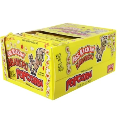 Afbeelding van KICKIN&#039; Habanero magnetron popcornzakjes verpakking van 12 ultiem gastronomisch cadeau voor kruidige popcorn