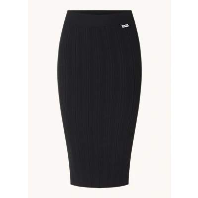 Afbeelding van HUGO BOSS dames Sareplie midi rok met ribstructuur split in de kleur Zwart, maat: L
