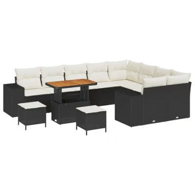 Afbeelding van vidaXL 12 delige tuin sofa set met kussens zwart poly rattan acacia