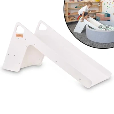 Afbeelding van KiddyMoon Houten glijbaan voor kinderen, 2 in 1, babystoel, groot, wit