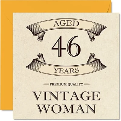Afbeelding van Vintage verjaardagskaarten voor vrouwen, 46 jaar, grappige verjaardagskaart moeder, zus, vrouw, vriendin, neef, tante, 145 mm x mm, wenskaart 46e kaart