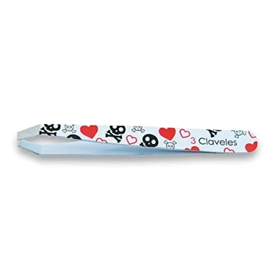 Afbeelding van 3 Claveles pincet, krabpunt, versierd, collectie Skull Lover, roestvrij staal, 9,5 cm