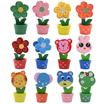 Afbeelding van Set van 12 creatieve houten fotohouders Cartoon diermotief Voor bloempot, naam, tafelnummer, feestdecoratie, kaarthouder, foto&#039;s, memo&#039;s, foto&#039;s