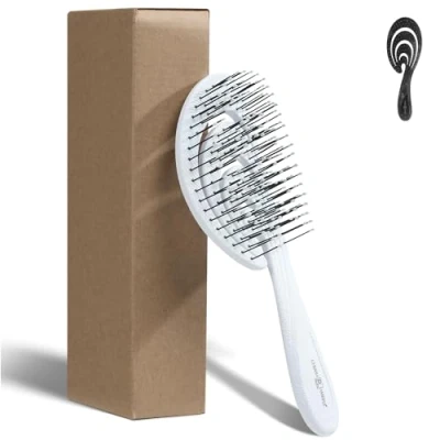 Afbeelding van Chiara Ambra haarborstel antiklit dames en heren Detangler brush Stijlborstel voor krullen of steil haar Golvende anti klit borstel Wit