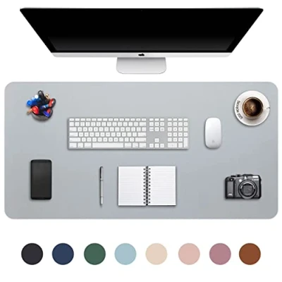 Afbeelding van Uitgebreide muismat, grote XXL, bureaumat, bureauonderlegger voor laptop/toetsenbord/muis, schrijfblok, PU leer, waterdicht + suède, antislip, 90 x 43 cm (grijs)