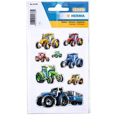 Afbeelding van HERMA 15738 stickers voor kinderen, tractoren, hardlopen (8 van kunststof met wafel), permanente stickers, motief etiketten meisjes en jongens, meerkleurig