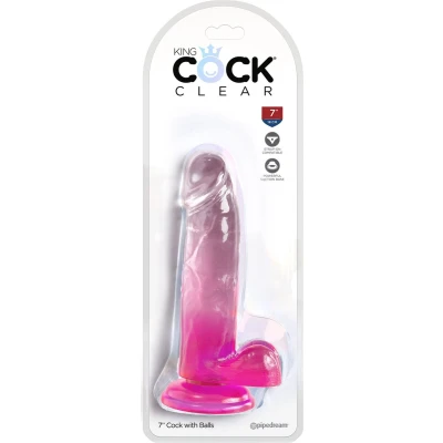 Afbeelding van King Cock 7“ met Ballen Roze GRATIS TOY bij iedere bestelling v.a. 40,
