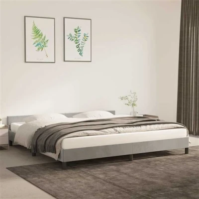Afbeelding van Bedframe met hoofdeinde fluweel lichtgrijs 200x200 cm