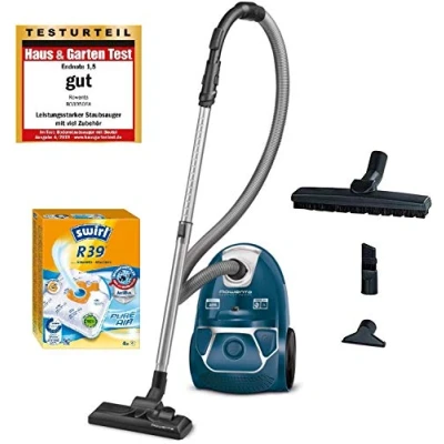 Afbeelding van Rowenta Super stille stofzuiger 750 W = 2000 met zak, hygiënefilter, parketopzetstuk, blauw Swirl Bodenstaubsauger blauwe zak
