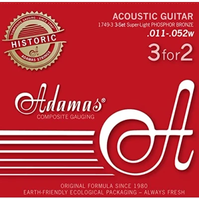 Afbeelding van (3 Sets) Akoestische Gitaarsnaren Adamas Phosphor Bronze Historic Reissue 3 delige set Super Light .011