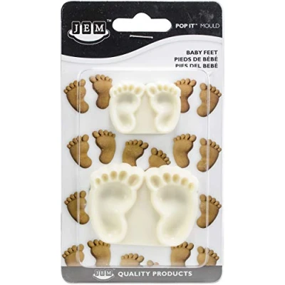 Afbeelding van JEM 1102EP002 Set van 2 babyvoetvormen voor taartdecoratie, kunststof, wit, 6 x 4,5 cm,