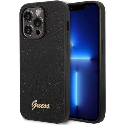 Afbeelding van Guess hoesje voor iPhone 14 Pro Backcover Glitter Script Zwart