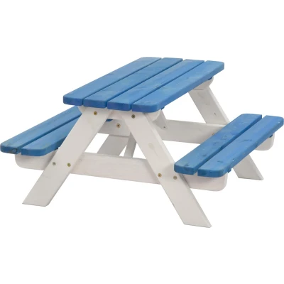 Afbeelding van SenS line Kinder Picknickbank Blauw/Wit 90 x cm Geimpregneerd Vurenhout 100% FSC Geschikt om een eigen plekje voor Kinderen te creëren