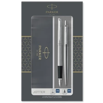 Afbeelding van Parker Jotter giftbox duoset, vulpen en balpen, zilver