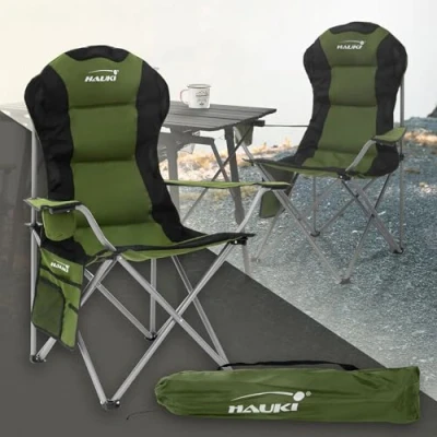Afbeelding van Opvouwbare campingstoel tot 150 kg Khaki met bekerhouder incl. draagtas HAUKI