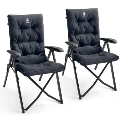 Afbeelding van EVER ADVANCED Opvouwbare campingstoel met rugleuning in 4 standen verstelbaar, belastbaar tot 150 kg, luxe klapstoel, 6 cm dik, gevoerd, hoge rugleuning, visstoel voor
