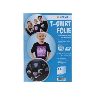 Afbeelding van HERMA 4527 10 stuks textielfolie voor donker en zwart textiel, DIN A4, om te personaliseren, bedrukken op strijken, transferfolie inkjetprinters, bedrukbaar