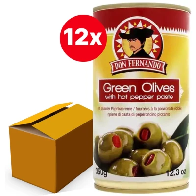 Afbeelding van Groene olijven gevuld met pikante paprikapasta 350g Doos 12 stuks
