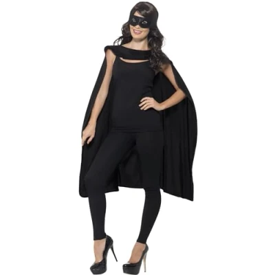 Afbeelding van Smiffy&#039;s Zorro Kostuum Zwarte Cape En Oogmasker Superheld Zwart One Size Carnavalskleding Verkleedkleding