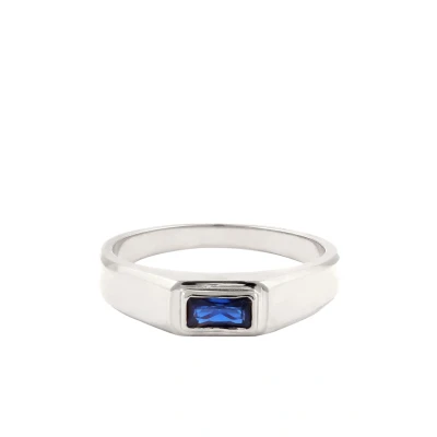 Afbeelding van KUZZOI Ring Zegelring Heren Rechthoek Synthetische Saffier Blauw 925 Sterling Zilver