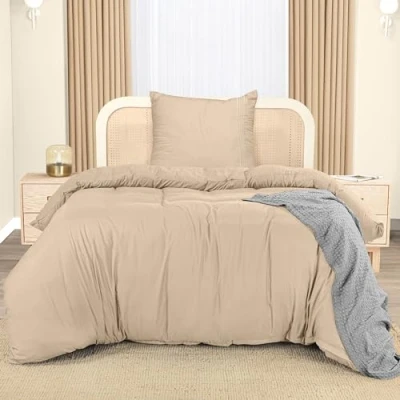 Afbeelding van Utopia Bedding Dekbedovertrekset Microvezel Polyester Dekbedovertrek 135 x 200 cm + 1 Geborduurde Kussensloop 80 Beige