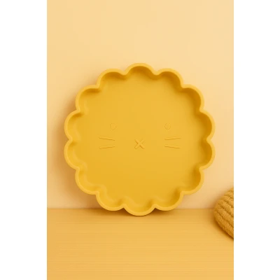 Afbeelding van Dutsi Welpje Serie Siliconen Babybord met Leeuwen Ontwerp 18 cm Mosterdgeel