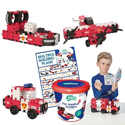 Image de Clics Fire Edition pour Les Enfants à partir de 3 Ans, Jouet éducatif créatif dans Un Ensemble 127 pièces, Blocs Construction Filles et garçons, Jouets Montessori STEM, durables
